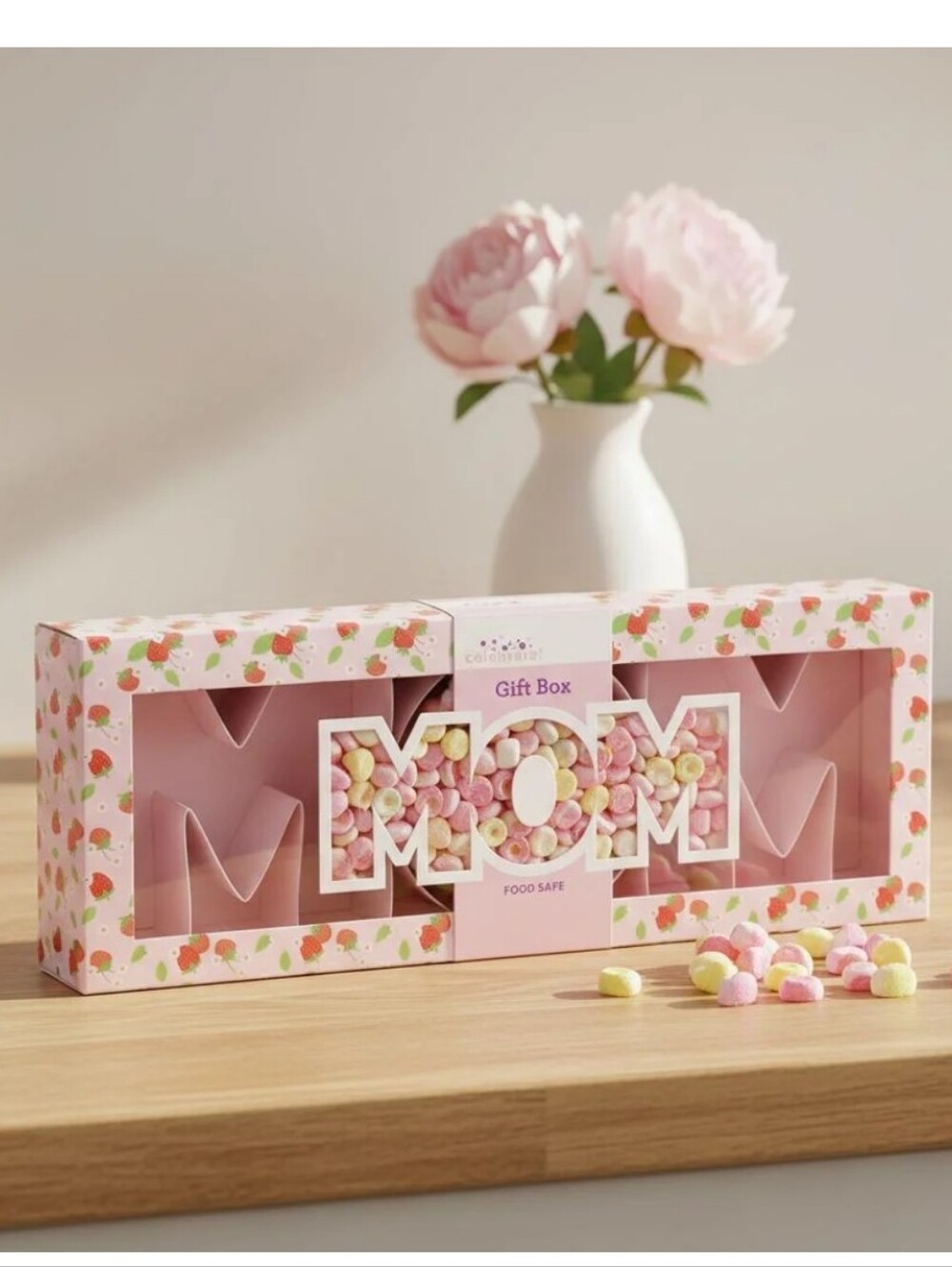 MOM Pink Gift Box, Food Safe For Snacks Or Fill With Flowers